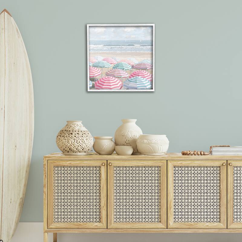 Stupell Bright Beach Umbrellas Scene Framed Giclee Art Design By Amber Sterling