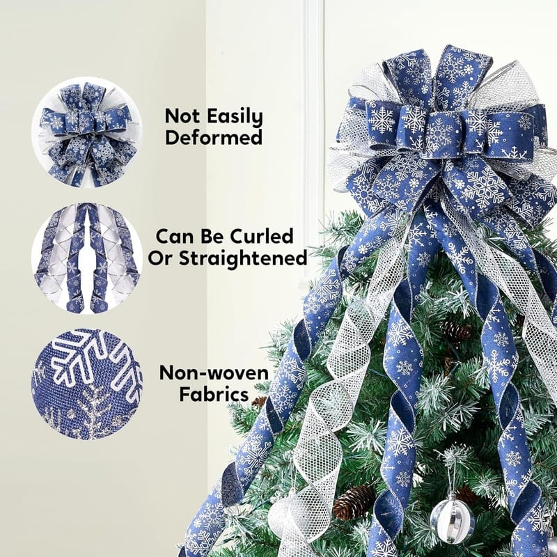 45 Inch Christmas Tree Topper Bow, Green Red White Ribbon Bow with Stripes and Dots, Large Gift Bow for Xmas Tree Topper