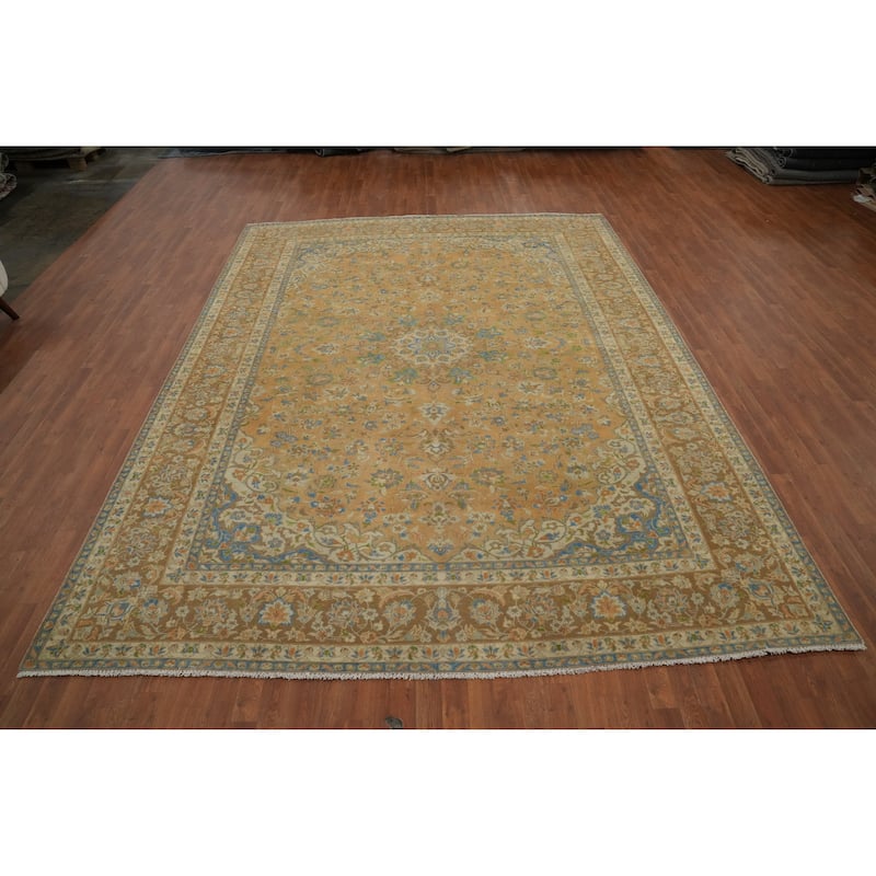 Hand Knotted Oriental 100% Wool Carpet Traditional Floral Oranges & Rust Mashad Area Rug - 12' 9'' X 9' 9''