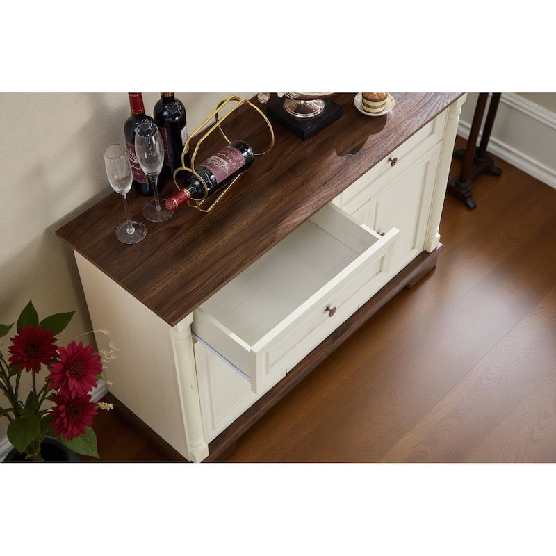 47" Farmhouse Style Kitchen Sideboard Buffet Cabinet with Drawers and Doors, Wooden Coffee Bar Storage Console for Dining
