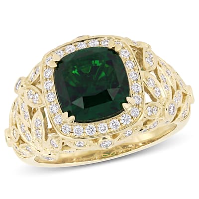 Miadora 3 3/4ct TGW Tsavorite and 5/8ct TDW Diamond Vintage Ring in 14k Yellow Gold