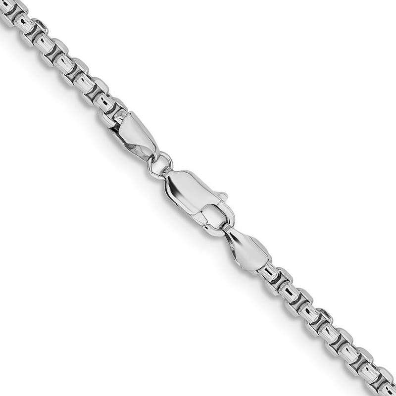 Curata 14k White Gold 3.6mm Hollow Round Box Chain Bracelet