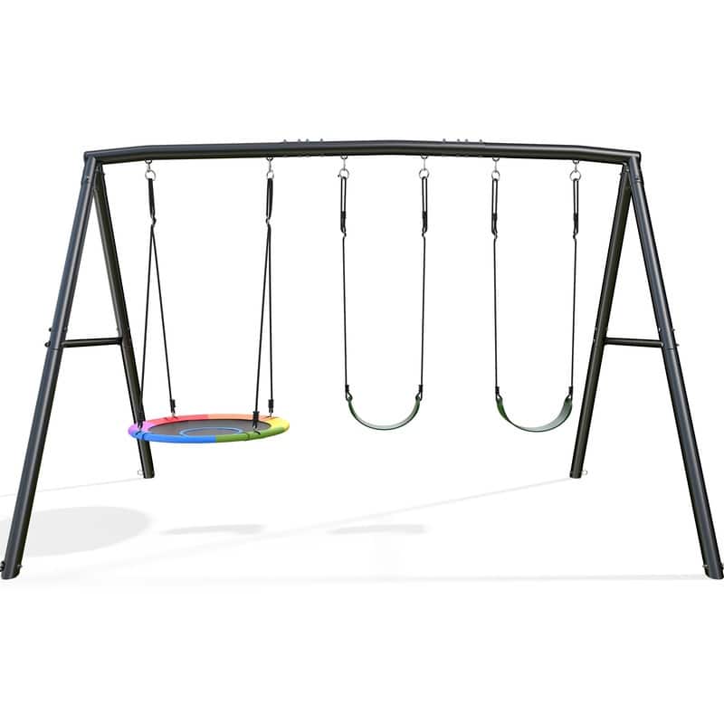 Hapfan 500lb Heavy Duty Metal Swing Sets for Backyard with 3 Swings