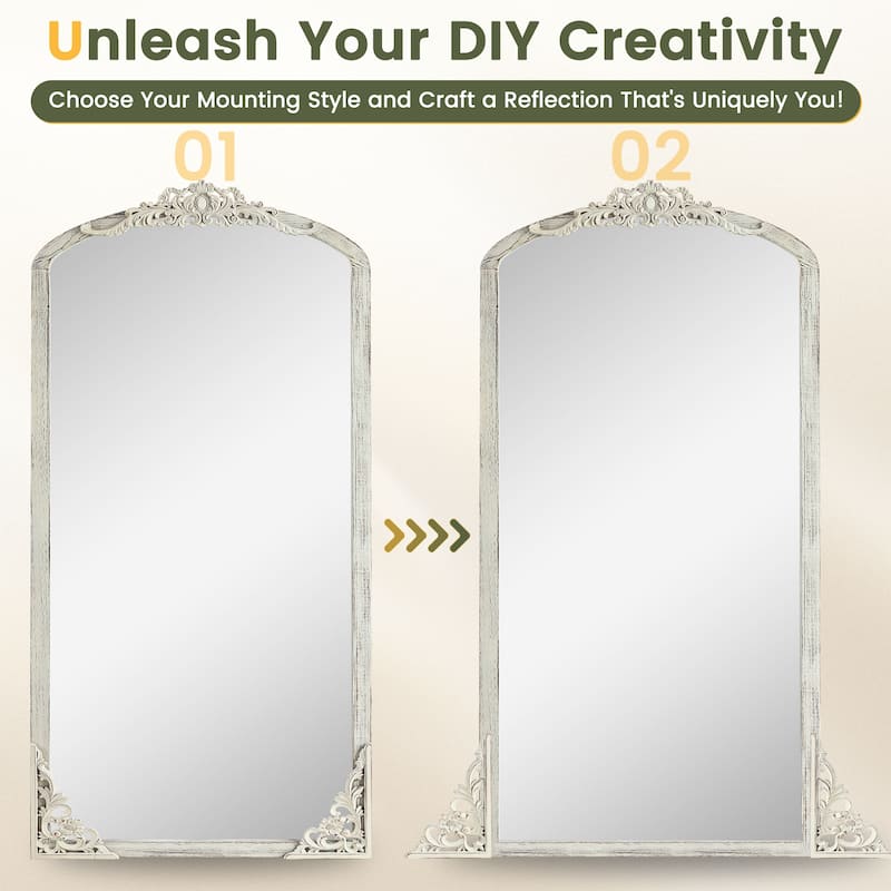 Lumioca Carved Solid Wood Arched Standing Mirror Wall Mirror