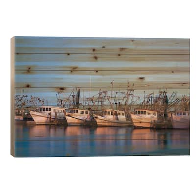 Fulton Harbor and oyster boats Print On Wood by Larry Ditto - Multi-Color