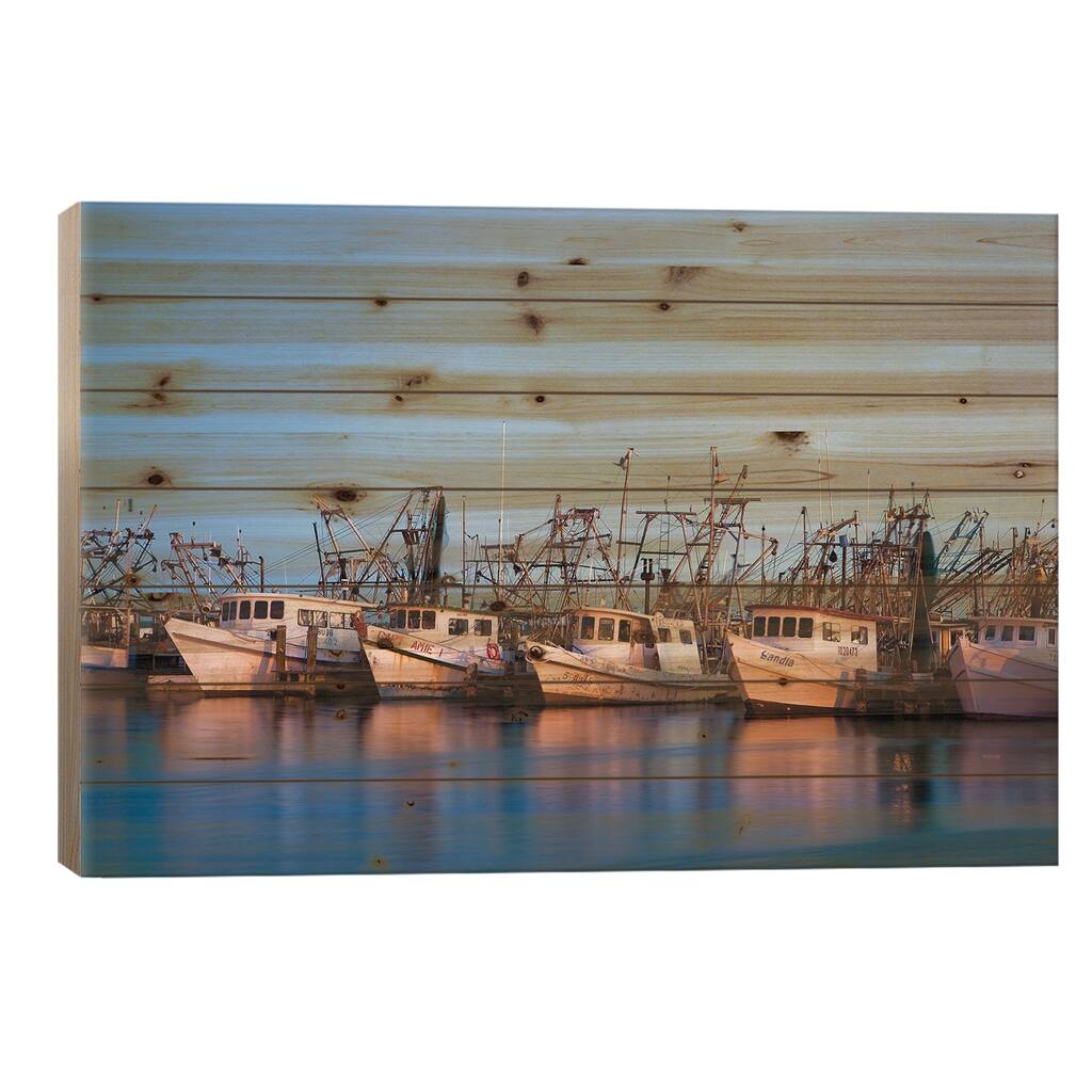 Fulton Harbor and oyster boats Print On Wood by Larry Ditto - Multi-Color