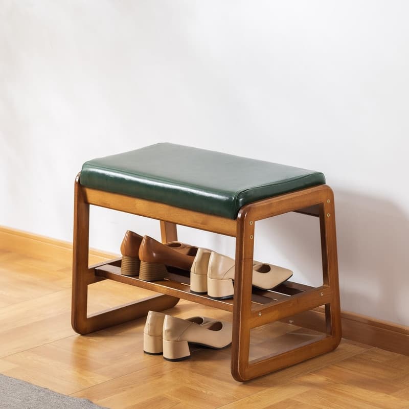 2 Tier Wooden Entryway Bench - 13.38"D x 21.65"W x 16.53"H - Green-21.65 inches