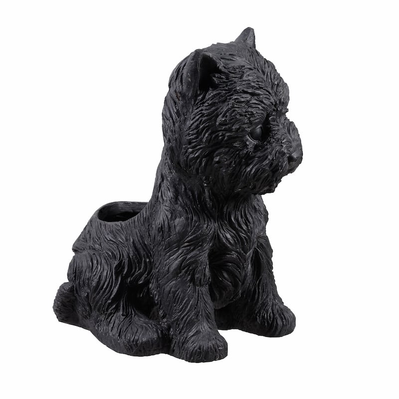Sitting Terrier Outdoor Garden Planter Pot - 13.75" - Black
