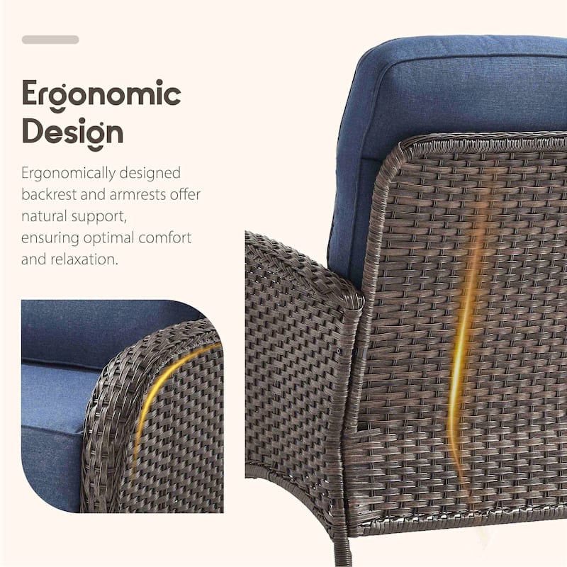 Meyreso 5-Piece Wicker Patio Conversation Set with Swivel Gliders and 6-Inch Thick Olefin Cushions