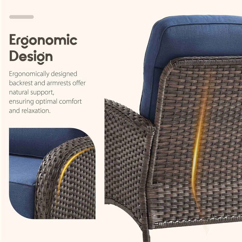 Luna 6-Piece Wicker Patio Conversation Set with Swivel Gliders and 6-Inch Thick Olefin Cushions