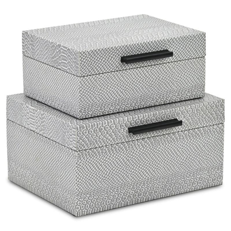 Handcrafted Snakeskin Nesting Boxes - 10.25" - Gray - Set of 2