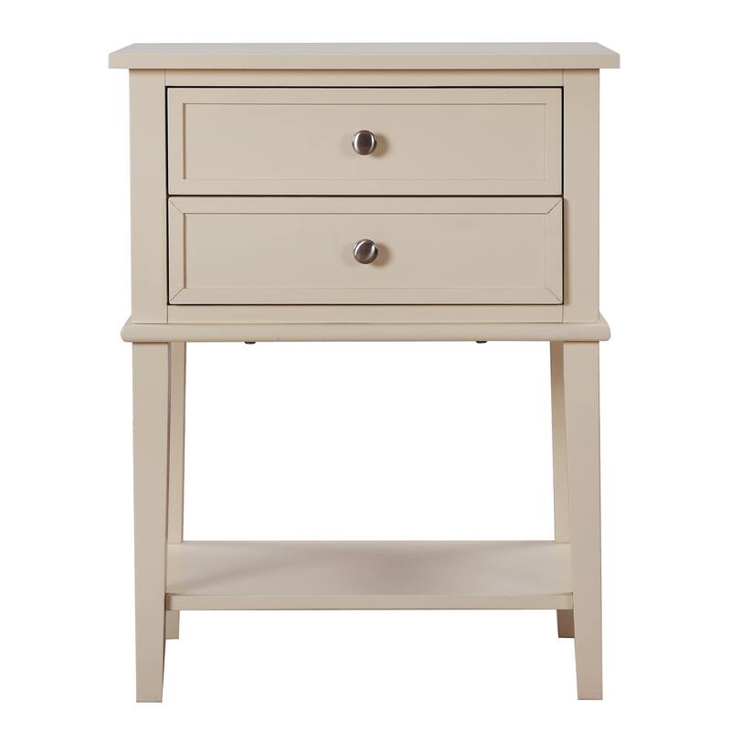 2-Drawer Beige Nightstand with English Dovetail Drawers, 28 Inch Classic Wooden Bedroom Bedside Table