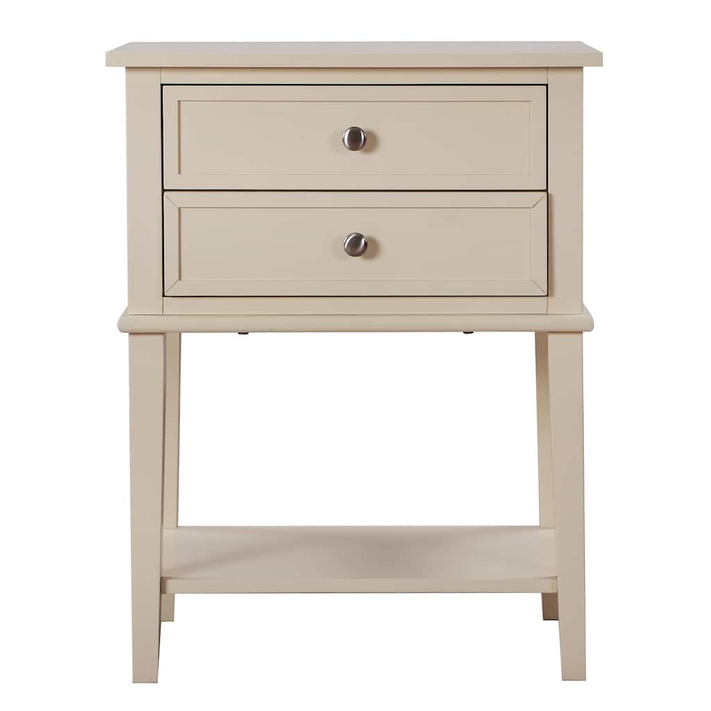 2-Drawer Beige Nightstand with English Dovetail Drawers, 28 Inch Classic Wooden Bedroom Bedside Table