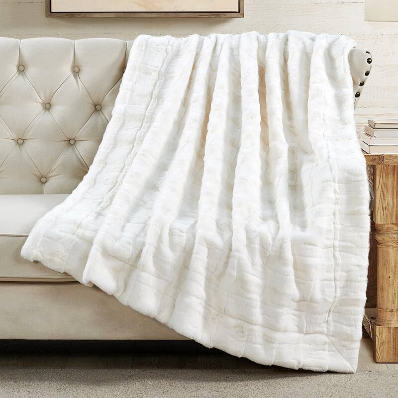 Home Soft Things Stylish FauxFur Throw Soft Fluffy Warm Blanket - 50" x 60" - White