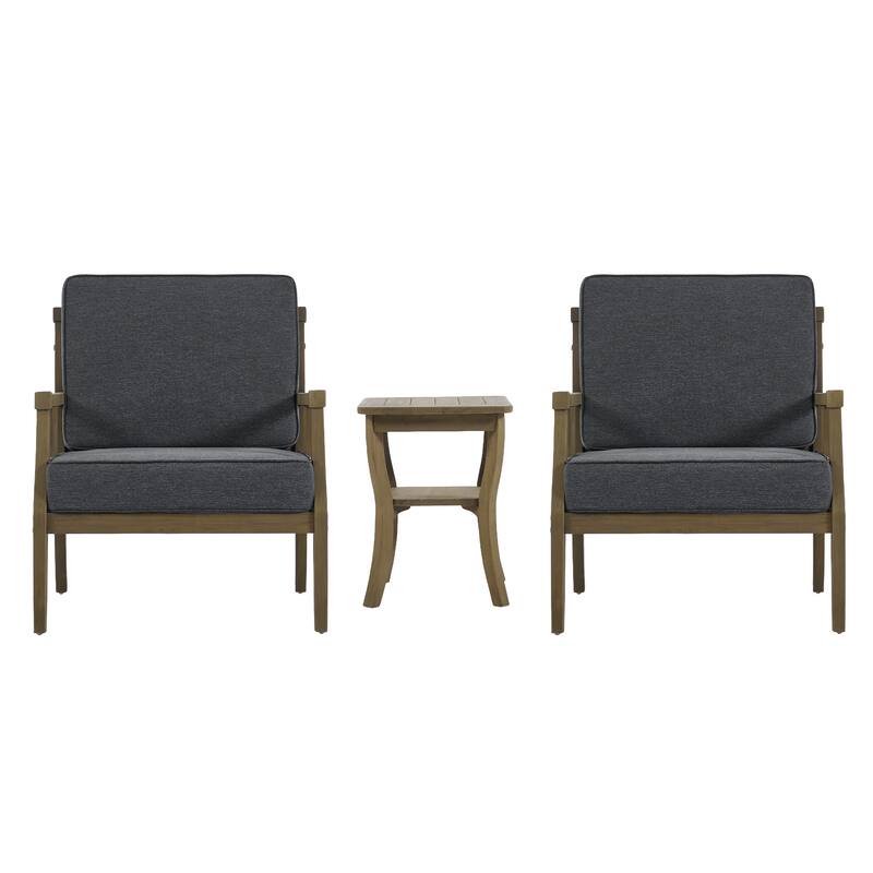 Wood Patio Bistro Set with Water-Resistant Cushions(Set of 3)