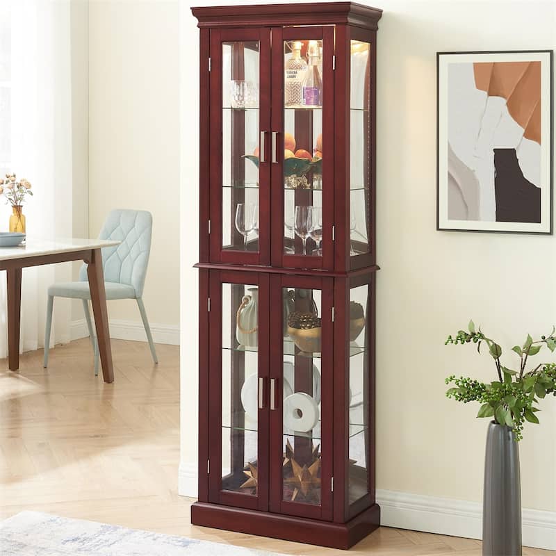 Lighted Curio Diapaly Cabinet w/ Adjustable Shelves and Mirrored Panel