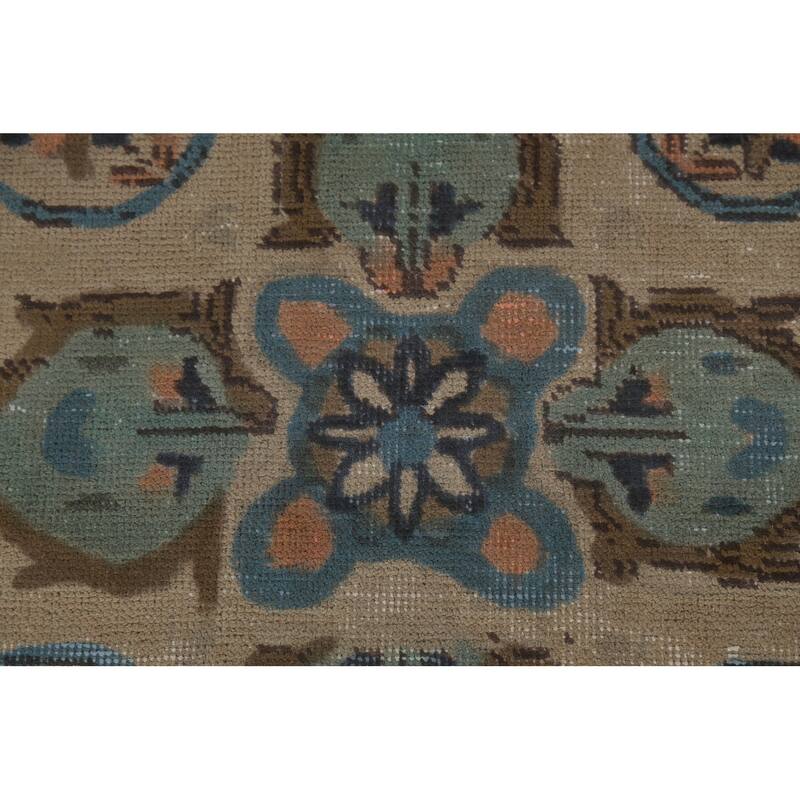 Tabriz Persian Vintage Area Rug Hand-Knotted Beige Wool Carpet - 9'6"x 12'5"