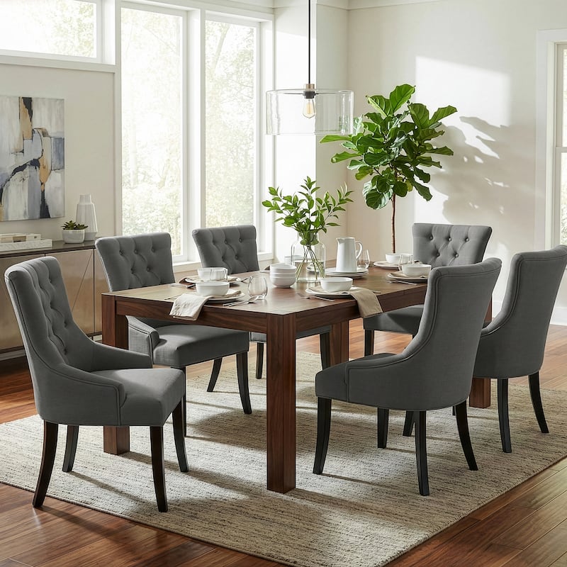 Set of 2 Alei Beige Fabric Dining Chair Wing Chair with Tufted Buttons