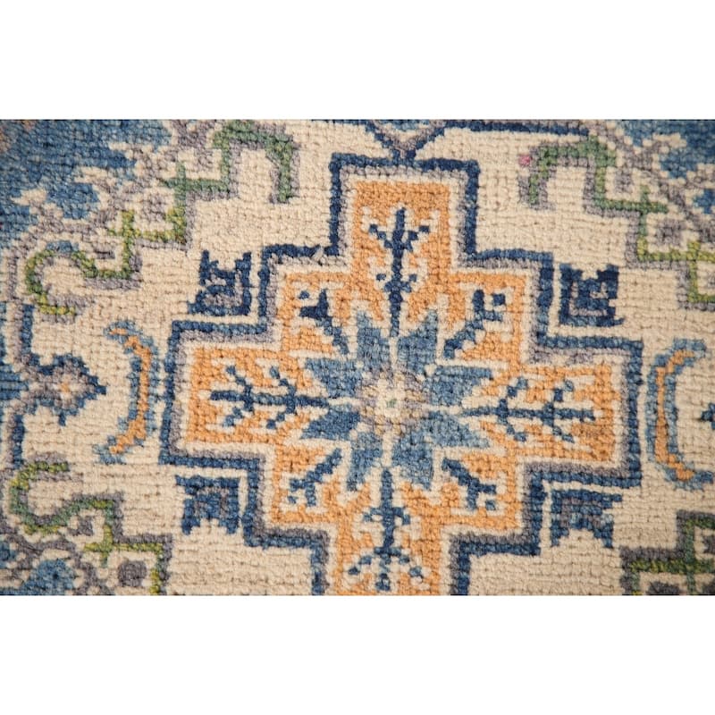 Blue Kazak Oriental Accent Rug Handmade Geometric Wool Carpet - 2'9"x 4'1"