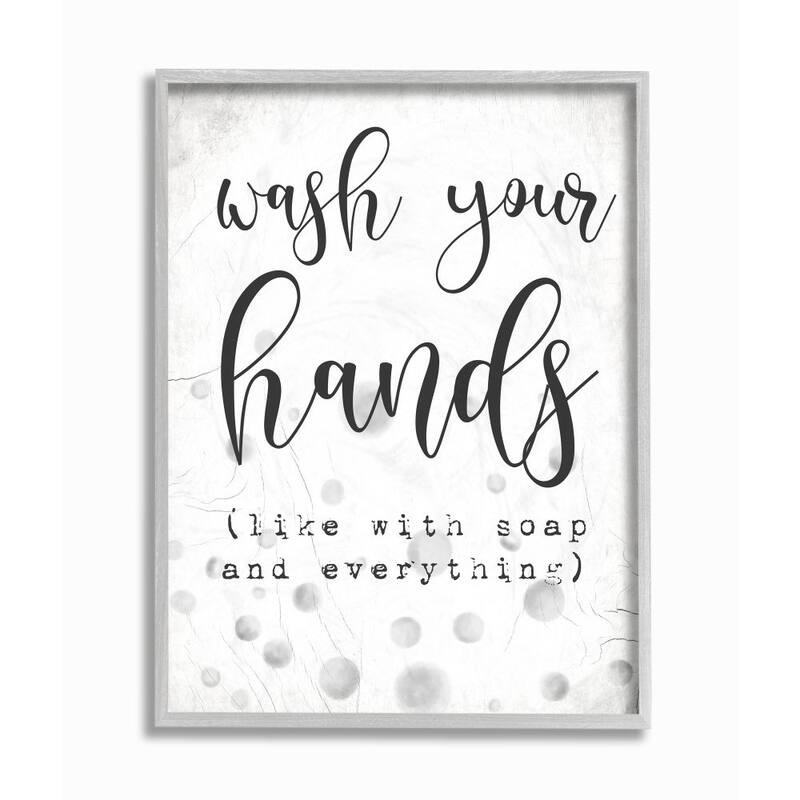 Stupell Wash Hands Bathroom Sign Sassy Soap Phrase Framed Wall Art - White