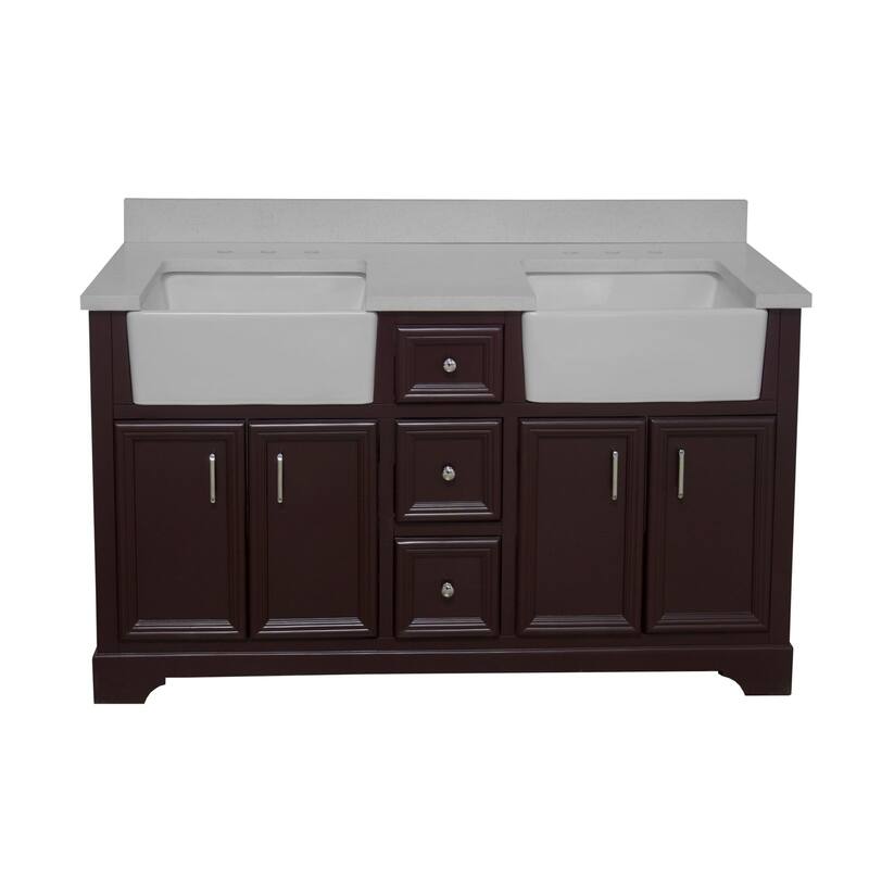 KitchenBathCollection Zelda 60" Double Farmhouse Vanity with Quartz Top