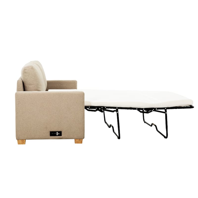 Reign Beige 73 in. Convertible Full Sleeper Sofa with USB Port