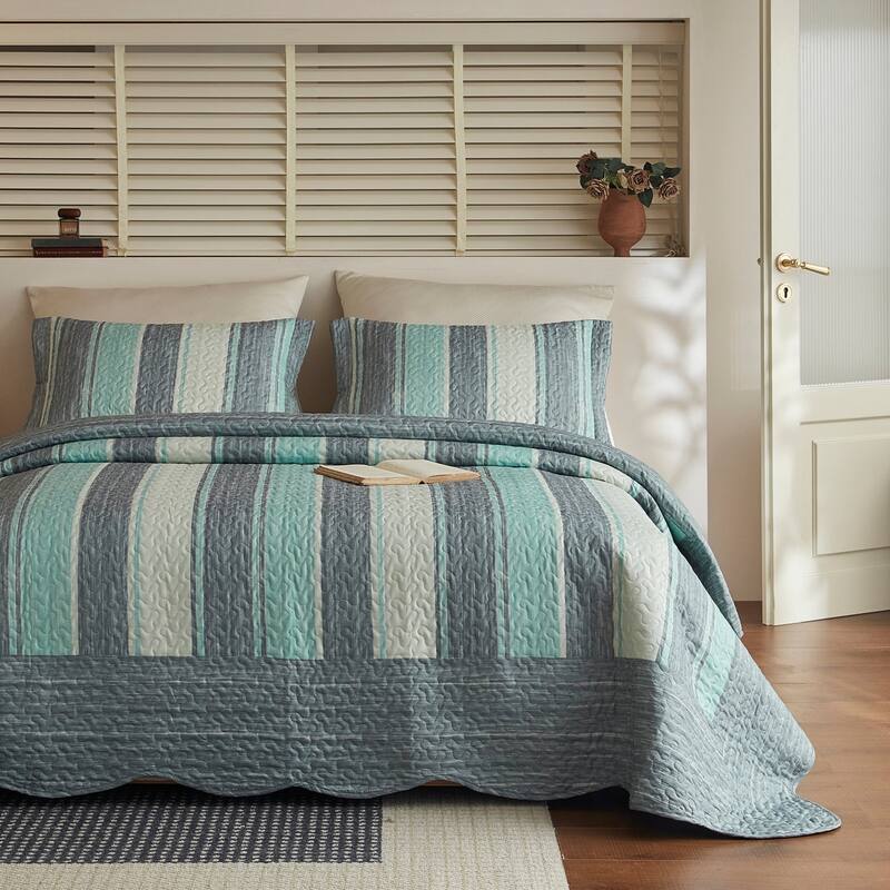 3 Pcs Lightweight Striped Quilt Bedspread Set