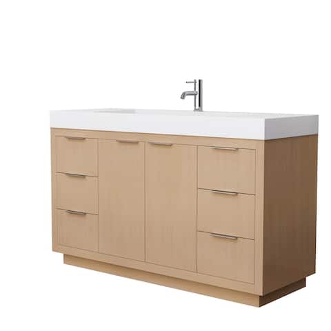 Maroni 60-Inch Light Straw SGL Vanity, 4-Inch Thick Solid Surface Top