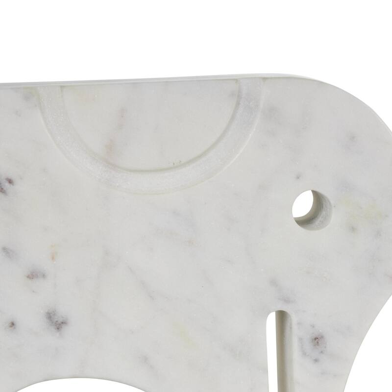 White Marble Rounded Abstract Elephant Decorative Sculpture with Gray Marble Veins and Cutouts (Set of 2)