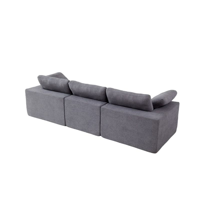Chenille Upholstered 3 Seater Channel Sofa Deep Seat Modular Couch