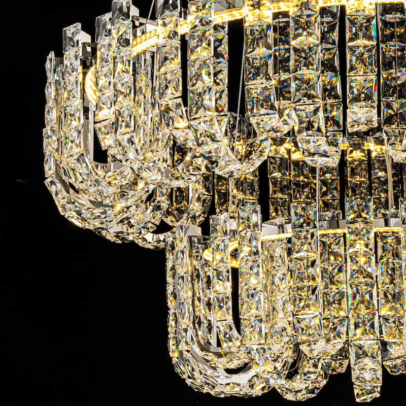 1/2-Tier Dimmable Chrome Crystal LED Drum Chandelier