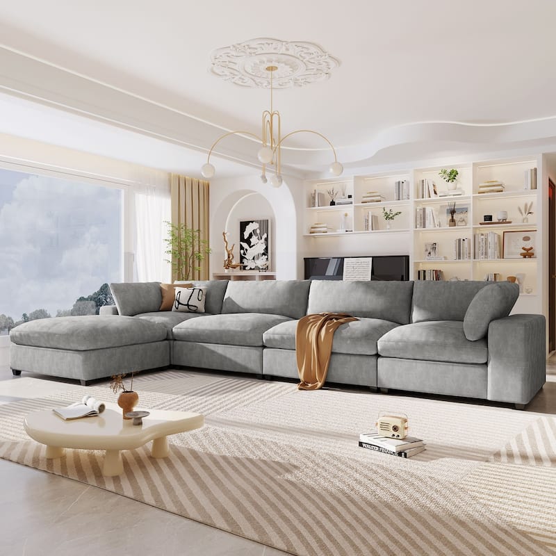 Upholstered Oversize Modular Sofa with Removable Ottoman,Sectional sofa for Living Room Apartment - Grey