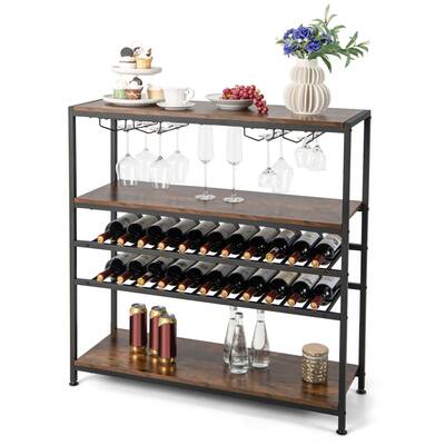 Rustic 5-tier Wine Rack Table 22 Bottle Wine Cabinet with Glass Holder