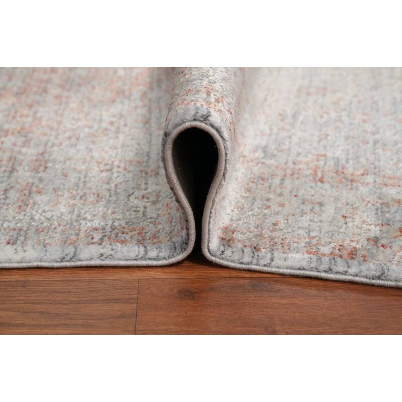 Machine Made Oriental Polyester Carpet Medallion Oranges & Rust Distressed Area Rug - 7' 5'' X 5' 2''