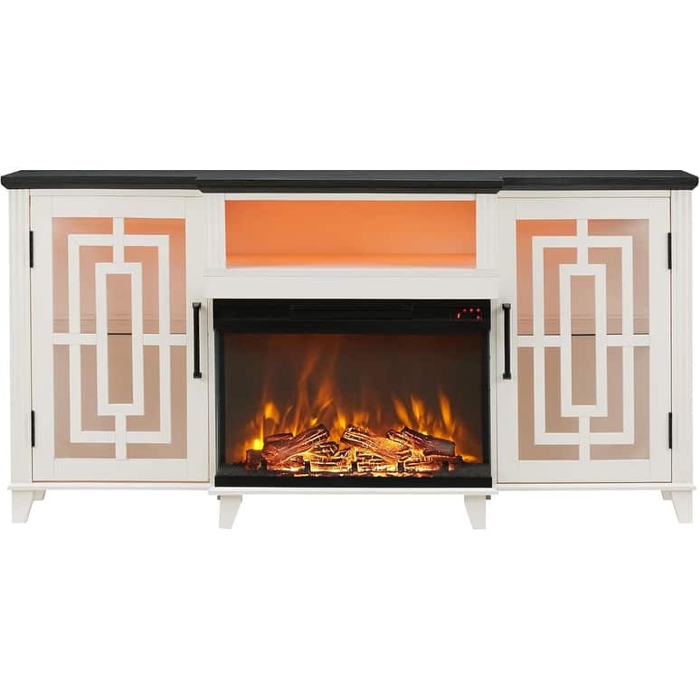 Farmhouse 3-Sided Glass Fireplace TV Stand for 75" TV, Media Console