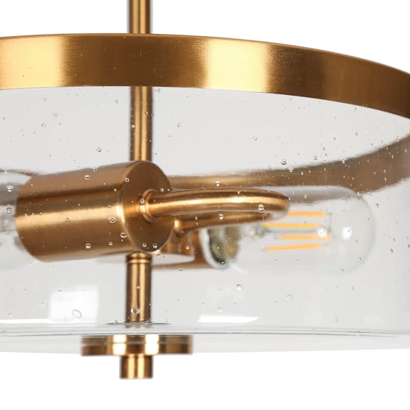 Mid-century Modern Drum Semi-flush Mount with Clear Seed Glass Dimmable Brass Gold Ceiling Lights - Brass Gold - D 12" x H 9.5"