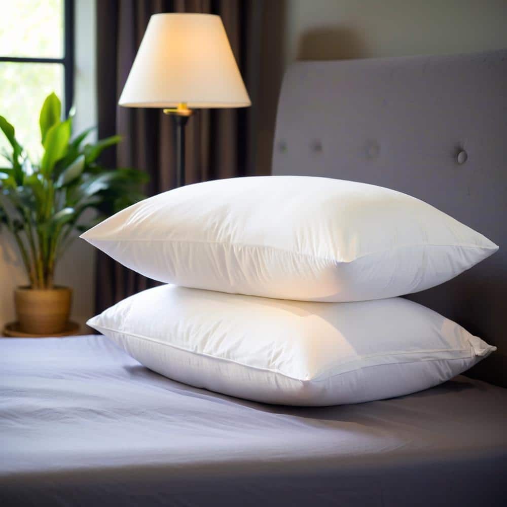 2 Pack Medium Goose Feather Down Bed Pillows with Soft Cotton Cover - White