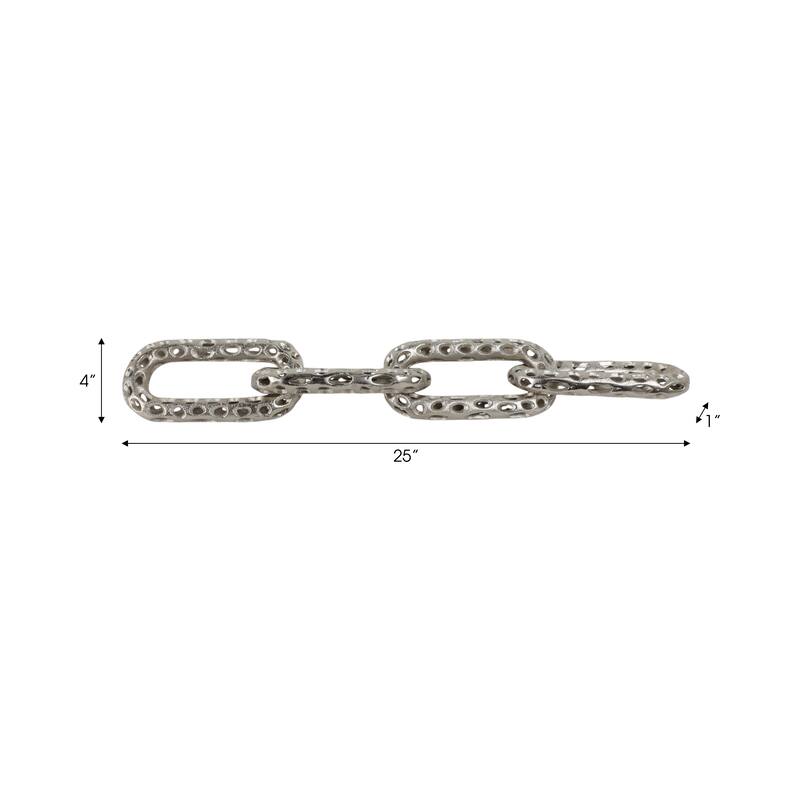 Metal Coastal Chain Sculpture with Textured Links and Openwork Design - 25" x 4" x 1"