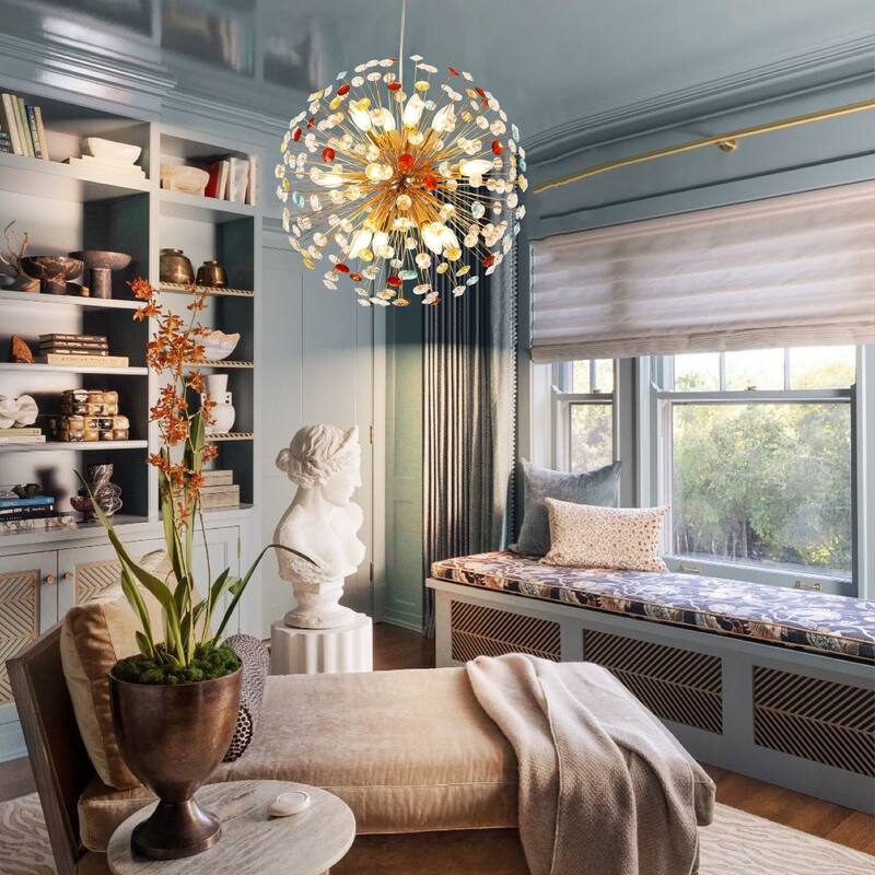 12-Light Modern Glam Sputnik Round Colorful Chandelier Globe Starburst Crystal Beaded Firework Chandelier - 21.6 in. W