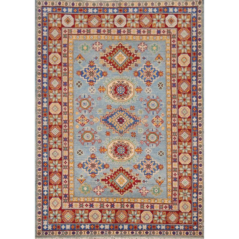 Light Blue Kazak Area Rug Handmade Bedroom Wool Carpet - 5'3" x 6'9"
