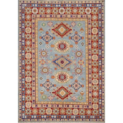 Light Blue Kazak Area Rug Handmade Bedroom Wool Carpet - 5'3" x 6'9"