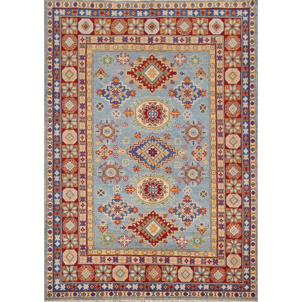 Light Blue Kazak Area Rug Handmade Bedroom Wool Carpet - 5'3" x 6'9"