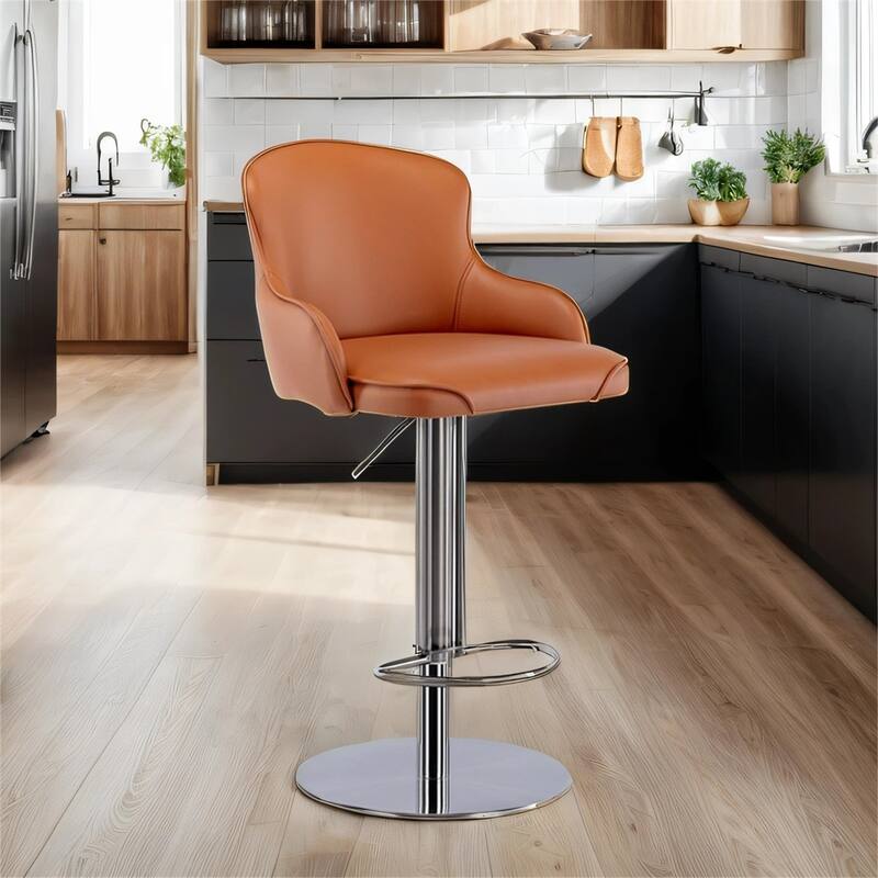 Swivel Adjustable Height Leather Bar Stools with Stainless Steel Frame