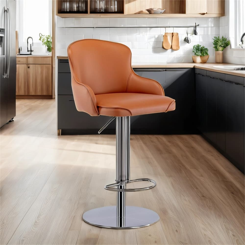 Swivel Adjustable Height Leather Bar Stools with Stainless Steel Frame
