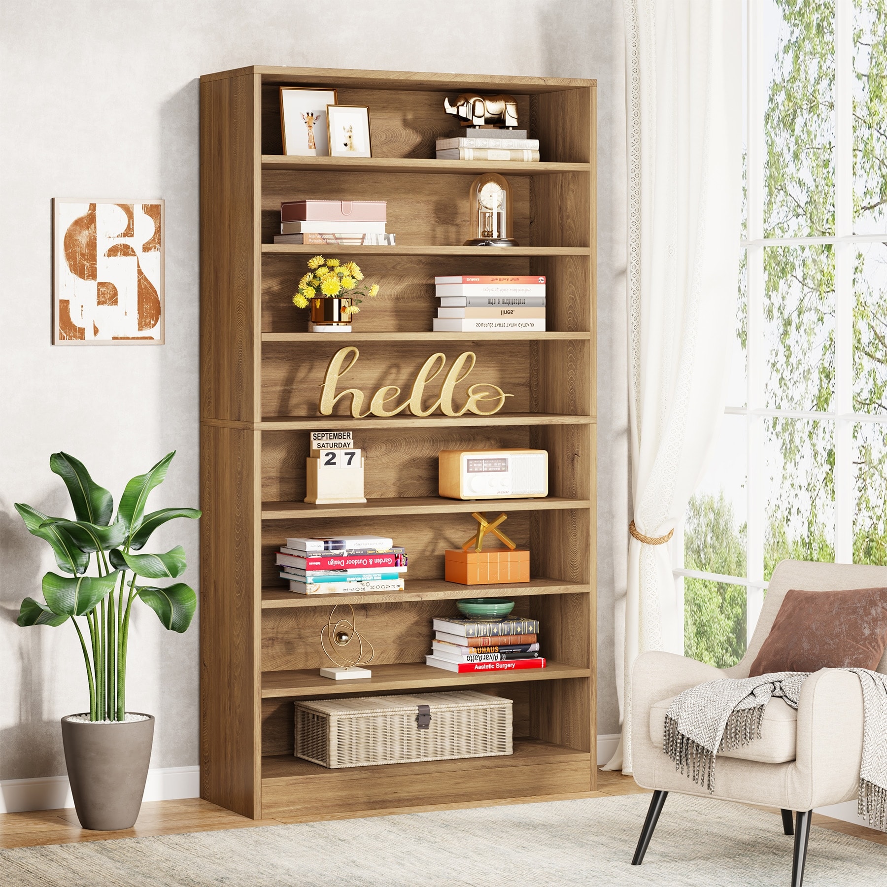 Bookcase, Open Display Storage Shelf, Organizer Cabinet Bookshelf Accent Shelving for Living Room, Home Office, Library, Bedroom