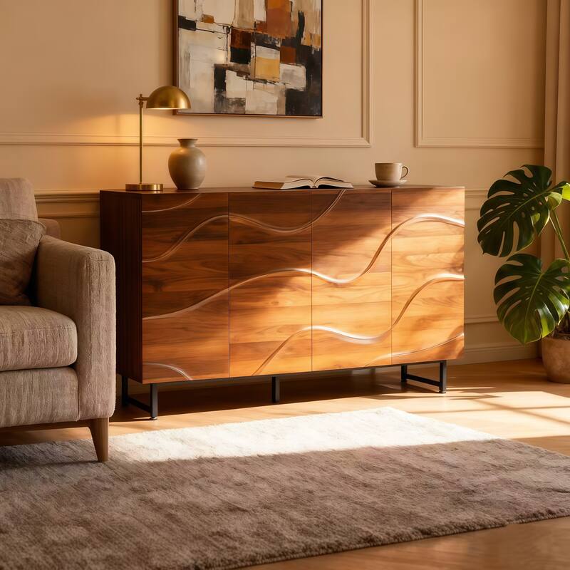 Rossetta Modern Artistic Design Wood Sideboard Cabinet with Iron Legs, Easy Assembly