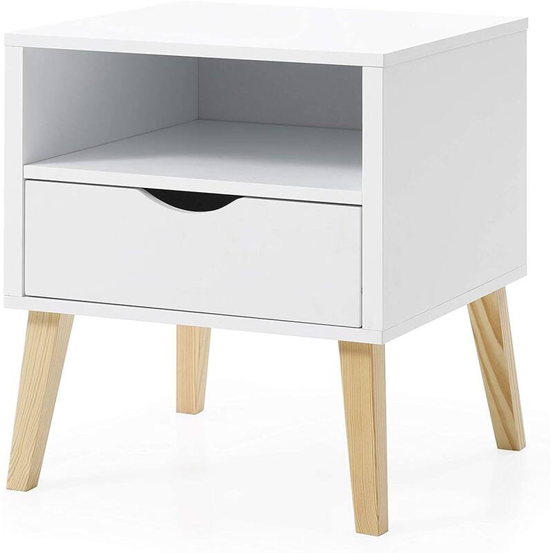 Mid-Century Modern Nightstand - White Accent Table