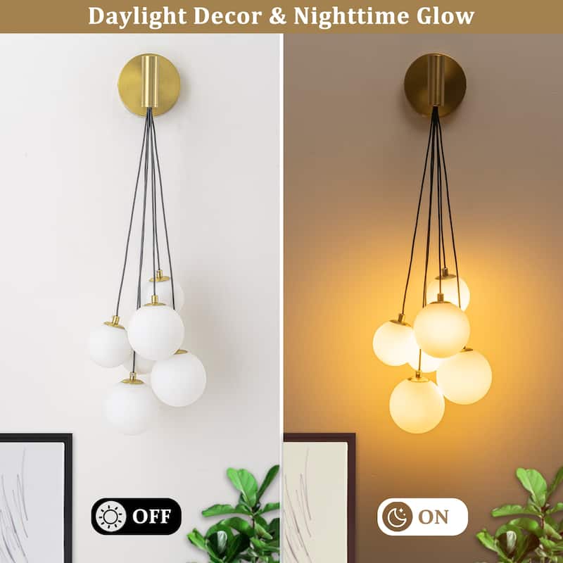6-Light Hanging Milky Glass Globe Wall Sconce Modern Living Room