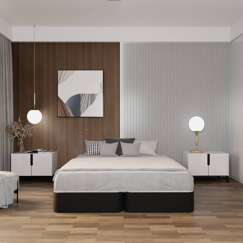 Onetan 4-Inch Wooden Box Spring, Low Profile Split Bed Foundation Ideal for Mattress, No Assembly Needed, White & black.