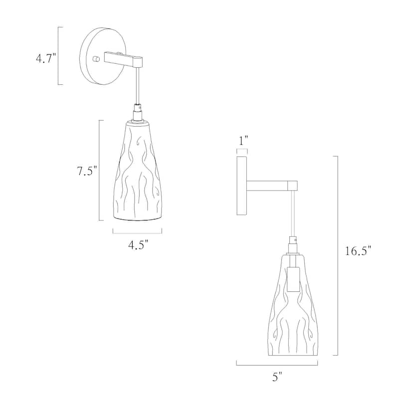 Uolla Modern Glam Art Deco 1-Light Brass Bathroom Wall Sconce with Hammerd Glass - D 4.5" x H 7.5"